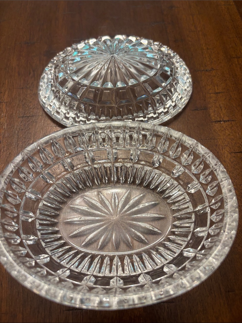 Vintage Cut Glass Covered Candy Dish - Clear Glass Trinket Box - Picture 2 of 3